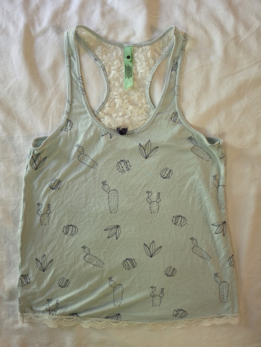 Honeydew Intimates Cactus Tank Top S Mint Green Lace Racerback Trim Coquette
